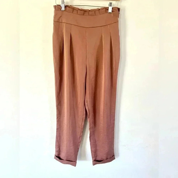 Line & Dot Ali Paperbag Waist Cropped Satin Trouser Pants in Terracotta Size Med - Picture 3 of 13